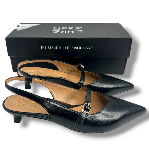 Naturalizer Grayson Pointed Toe Kitten Heel slingback Pumps Black Size 7 EUC - Picture 1 of 12